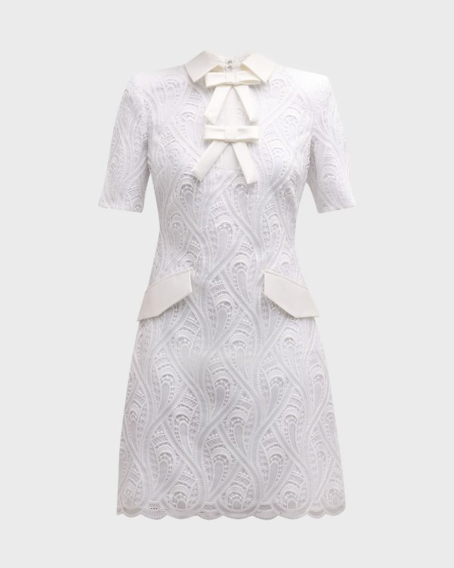 Bow-Front Lace Mini Dress